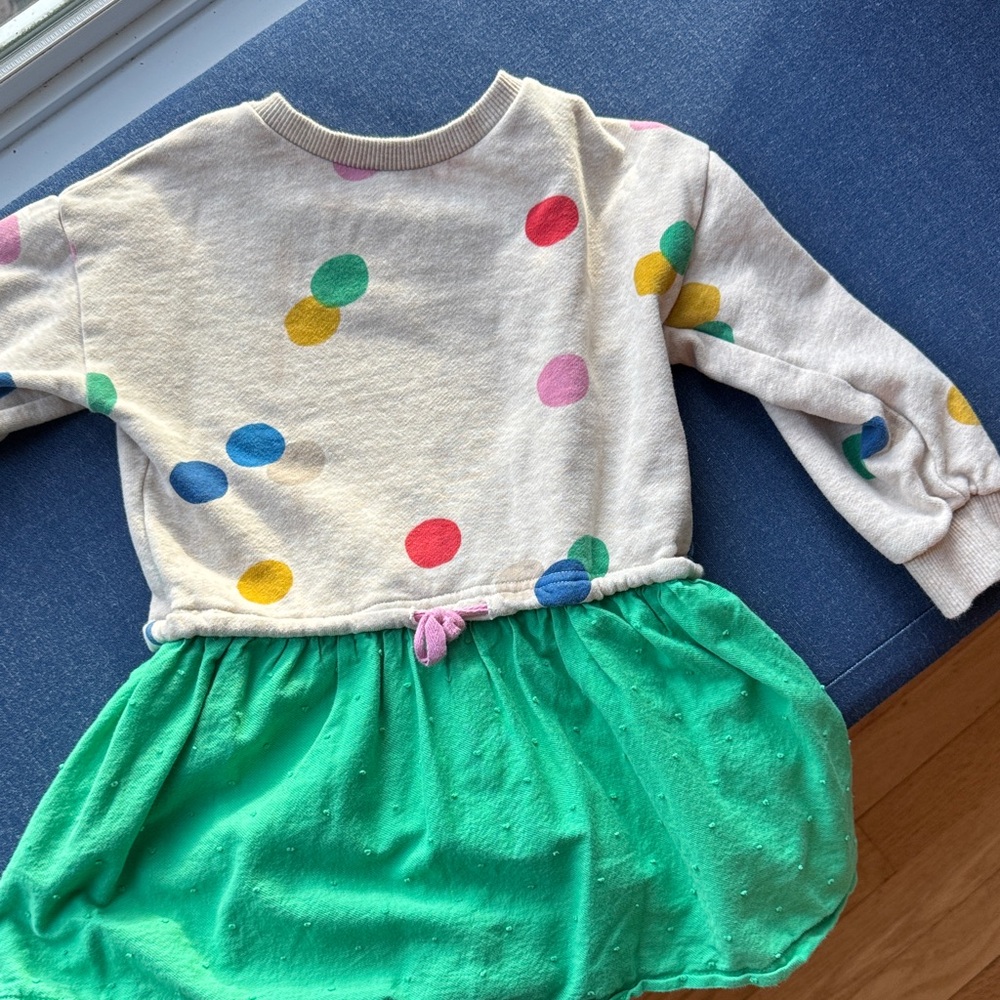 Mini Boden Polka Dot Dress - Cream and Green